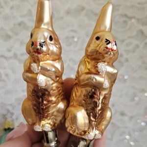 Set Of 2 Vintage Blown Glass Rabbit Ornaments